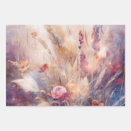 Red Cream Boho Feather Floral Inpakpapier Vel (Voorkant 2)