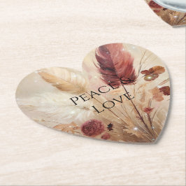 Red Cream Boho Feather Floral Kartonnen Onderzetters