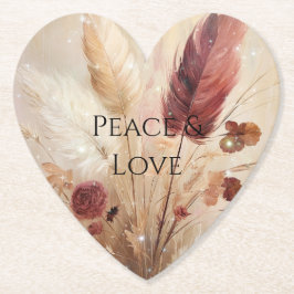 Red Cream Boho Feather Floral Kartonnen Onderzetters