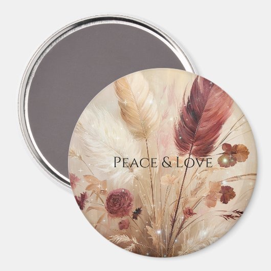 Red Cream Boho Feather Floral Magneet (Voorkant / Achterkant)