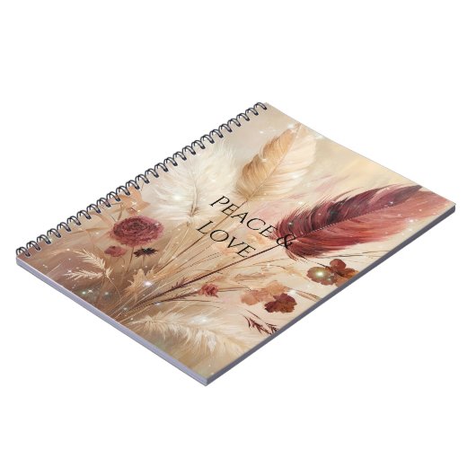 Red Cream Boho Feather Floral Notitieboek (Linkerzijde)