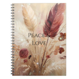 Red Cream Boho Feather Floral Notitieboek