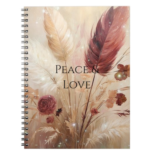 Red Cream Boho Feather Floral Notitieboek (Voorkant)