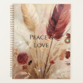 Red Cream Boho Feather Floral Planner (Voorkant)