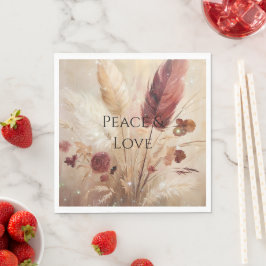 Red Cream Boho Feather Floral Servet