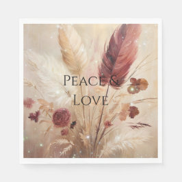 Red Cream Boho Feather Floral Servet