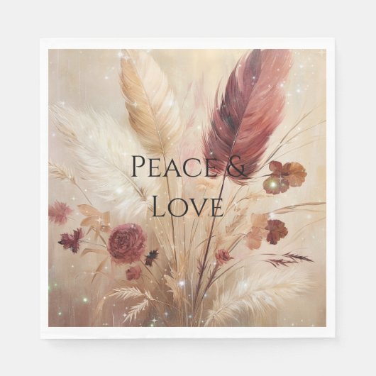 Red Cream Boho Feather Floral Servet (Voorkant)