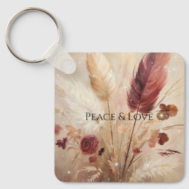 Red Cream Boho Feather Floral Sleutelhanger