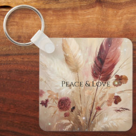 Red Cream Boho Feather Floral Sleutelhanger