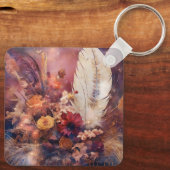 Red Cream Boho Feather Floral Sleutelhanger (Achterkant)