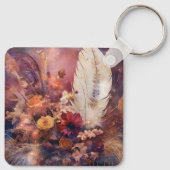 Red Cream Boho Feather Floral Sleutelhanger (Achterkant)