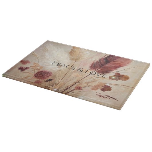 Red Cream Boho Feather Floral Snijplank (Hoek)