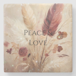 Red Cream Boho Feather Floral Stenen Onderzetter