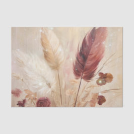 Red Cream Boho Feather Floral Tissuepapier