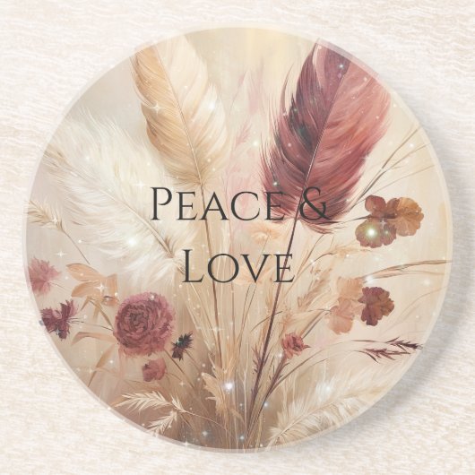 Red Cream Boho Feather Floral Zandsteen Onderzetter (Voorkant)