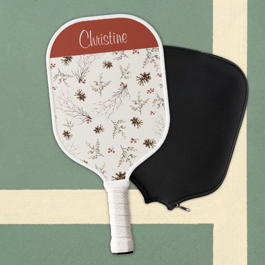 Red Cream Boho Watercolor Woodland Custom Name Pickleball Paddle