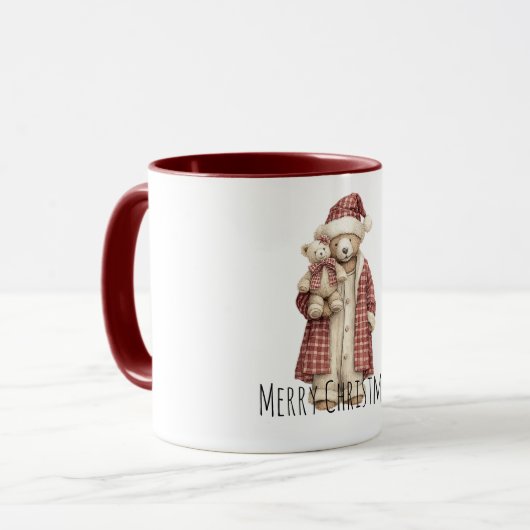 Red Cream Christmas Teddy Bears Mok (Voorkant links)