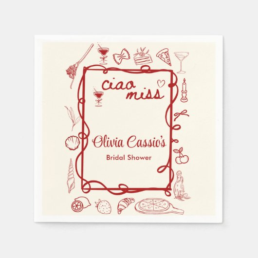 Red & Cream Ciao Miss Italian Bridal Shower  Servet (Voorkant)