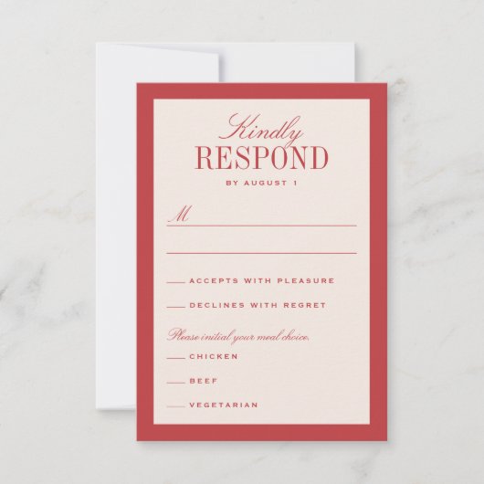 Red Cream Classic Elegant Wedding RSVP Kaartje (Voorkant)