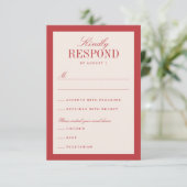 Red Cream Classic Elegant Wedding RSVP Kaartje (Staand voorkant)