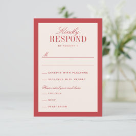 Red Cream Classic Elegant Wedding RSVP Kaartje