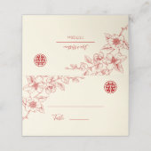Red Cream Floral | Chinese bruiloft Plaatskaartje (Buitenkant ongevouwen)