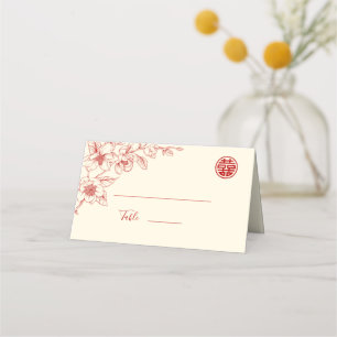 Red Cream Floral Chinese bruiloft Plaatskaartje