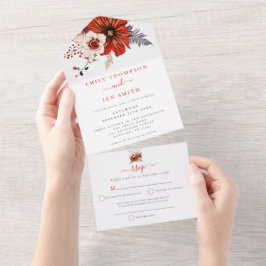 Red Cream Florals Ontvanger Adres Bruiloft All In One Uitnodiging