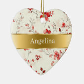 Red Cream Flowers Gold Ribbon Christmas Keramisch Ornament (Rechts)