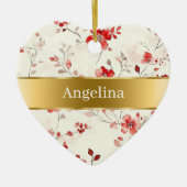 Red Cream Flowers Gold Ribbon Christmas Keramisch Ornament (Voorkant)