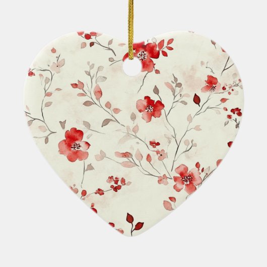 Red Cream Flowers Gold Ribbon Christmas Keramisch Ornament (Achterkant)