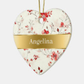 Red Cream Flowers Gold Ribbon Christmas Keramisch Ornament (Links)