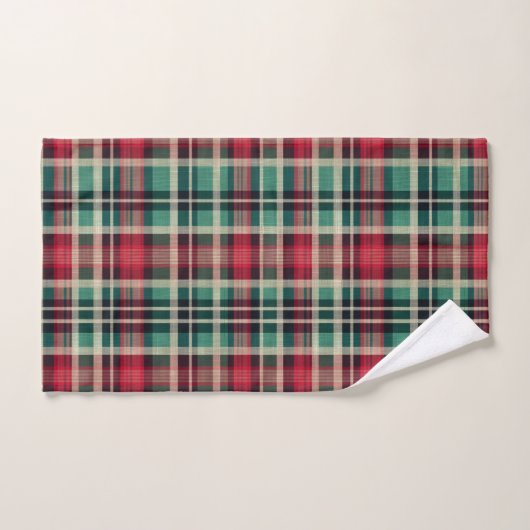 Red Cream Green Plaid Stripes Bad Handdoek (Handdoek)