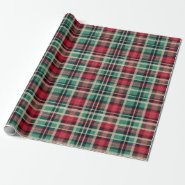 Red Cream Green Plaid Stripes Cadeaupapier