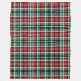 Red Cream Green Plaid Stripes Fleece Deken