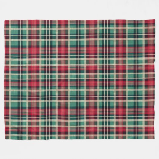 Red Cream Green Plaid Stripes Fleece Deken (Voorkant (Horizontaal))