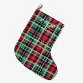Red Cream Green Plaid Stripes Grote Kerstsok (Voorkant (Hangend))