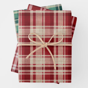 Red Cream Green Plaid Stripes Inpakpapier Vel
