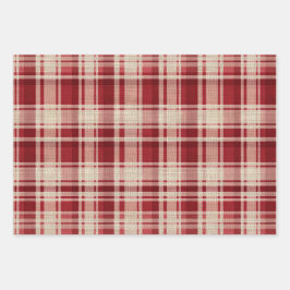 Red Cream Green Plaid Stripes Inpakpapier Vel
