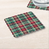 Red Cream Green Plaid Stripes Kartonnen Onderzetters (Gebogen)