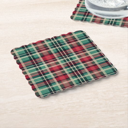 Red Cream Green Plaid Stripes Kartonnen Onderzetters (Gebogen)