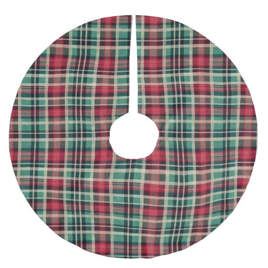 Red Cream Green Plaid Stripes Kerstboom Rok (Voorkant)