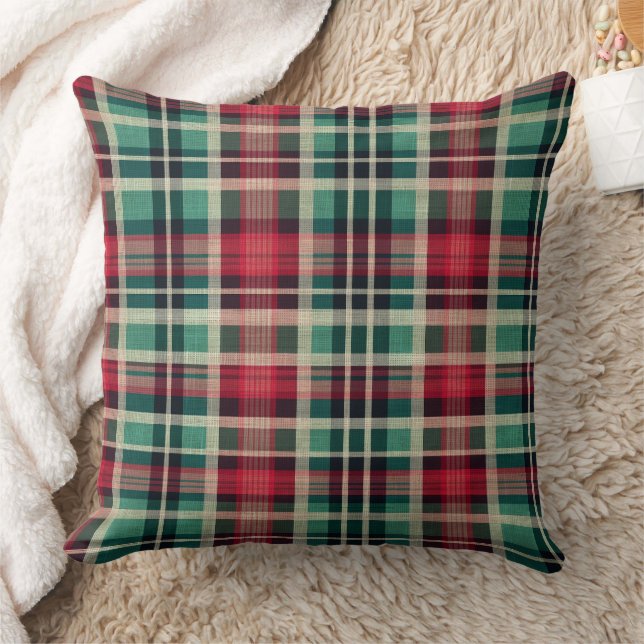 Red Cream Green Plaid Stripes Kussen (Deken)