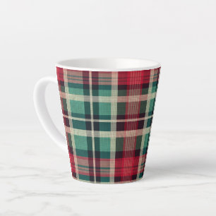 Red Cream Green Plaid Stripes Latte Mok