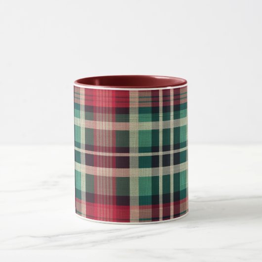 Red Cream Green Plaid Stripes Mok (Midden)