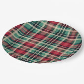 Red Cream Green Plaid Stripes Papieren Bordje (Gekanteld)