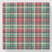 Red Cream Green Plaid Stripes Stenen Onderzetter (Voorkant)