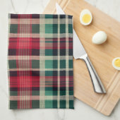 Red Cream Green Plaid Stripes Theedoek (Quarter Fold)