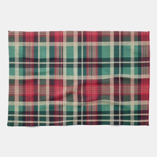 Red Cream Green Plaid Stripes Theedoek (Horizontaal)