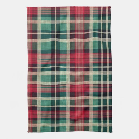 Red Cream Green Plaid Stripes Theedoek (Verticaal)